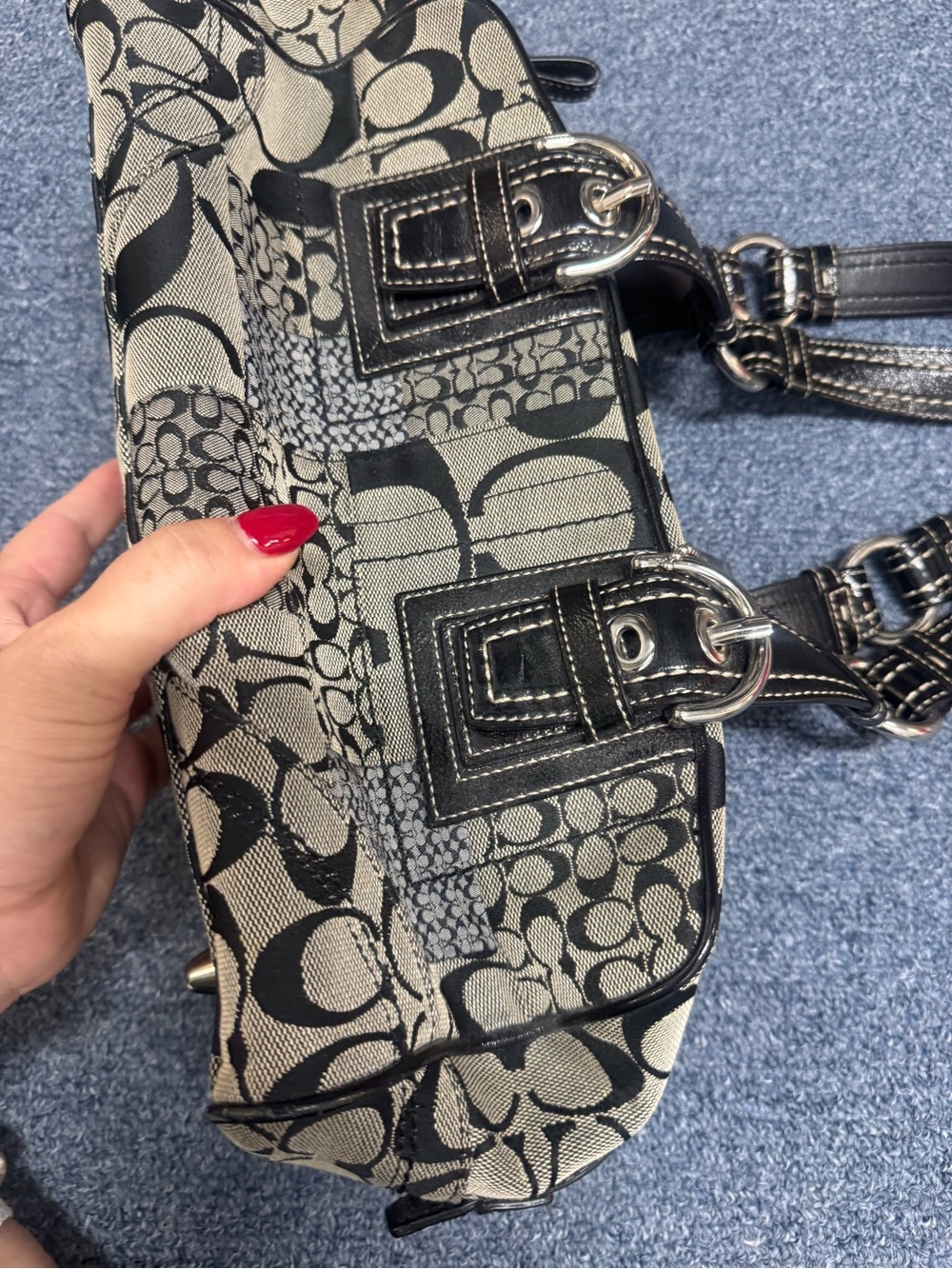 Coach Soho Satchel Patchwork Gray Signature Shoulder Boston Bag Y2K # F12317 - Picture 16 of 16